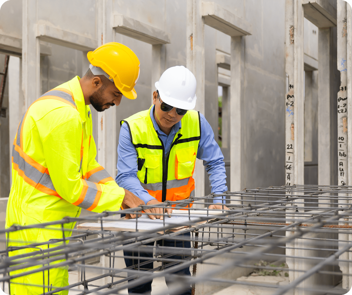 Engineers discussing construction project details